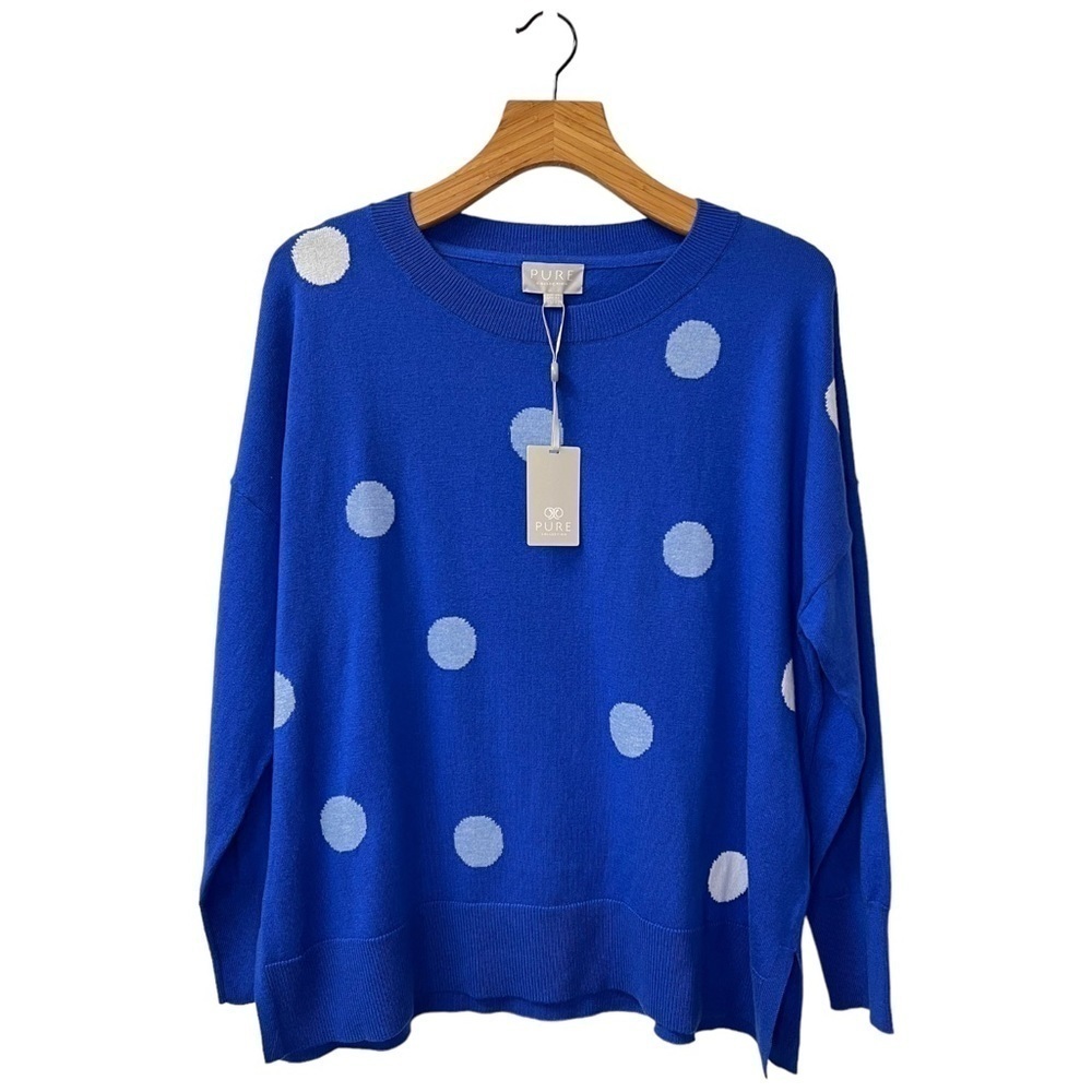 Pure Collection Wool Cotton Relaxed Split Hem Sweater Cobalt Spot Size 12